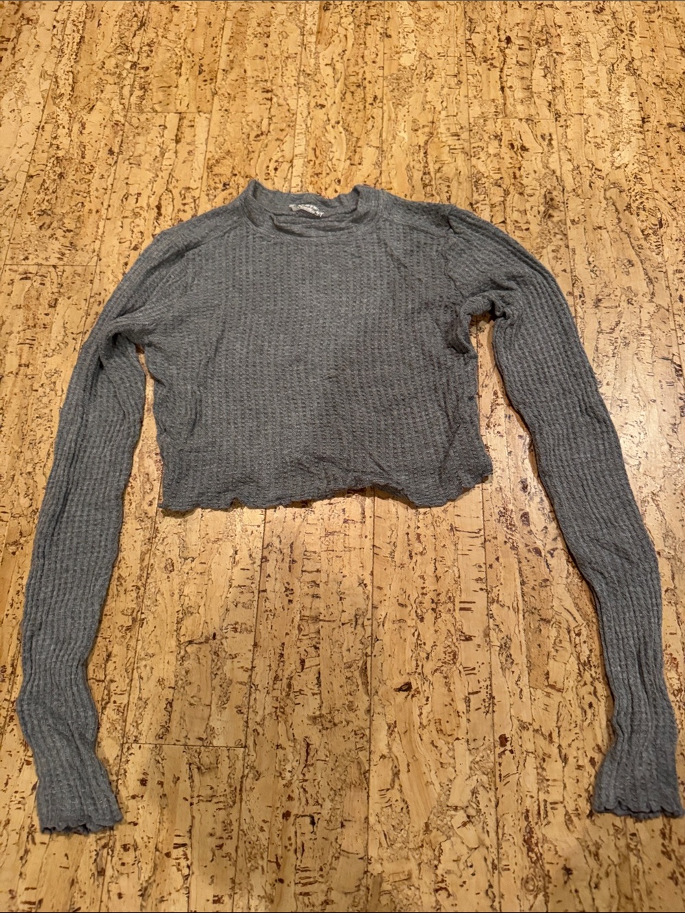 Free People Intimately Gray Ribbed Cropped Long-Sleeve Top